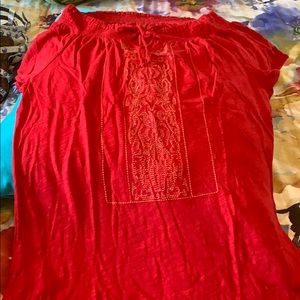 Red Eddie Bauer Embroidered Top, Size Small